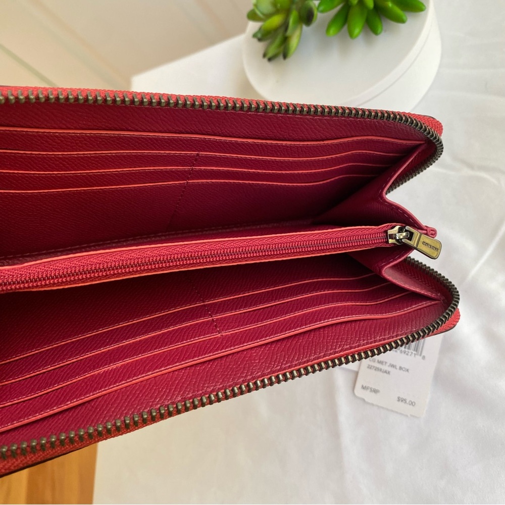 Coach Metallic Red Pink Accordian Zip Leather Wallet - Picture 6 of 8